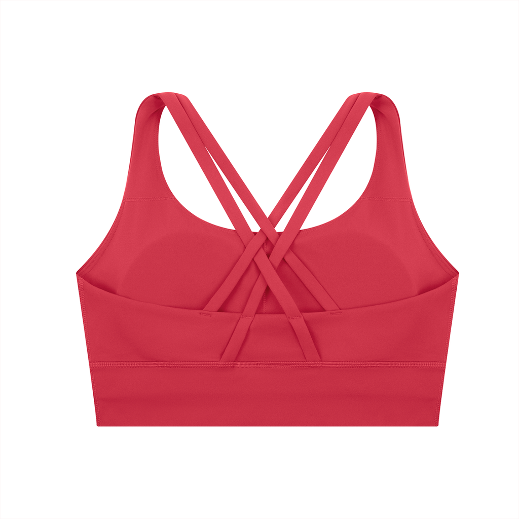 ODMPOD strappy criss-cross sports bra with adjustable straps and breathable fabric for active workouts.