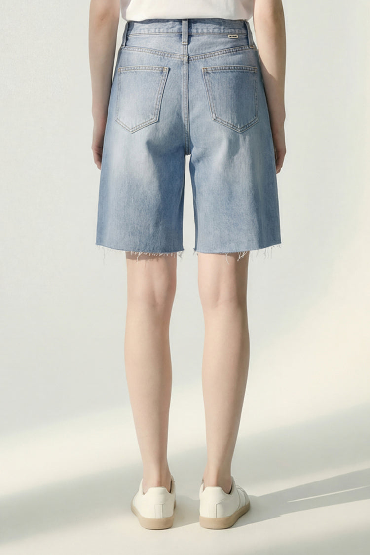 Hey Joanie Coastal Breeze 90's Bermuda Shorts in light blue, showing the relaxed fit and high waist design.