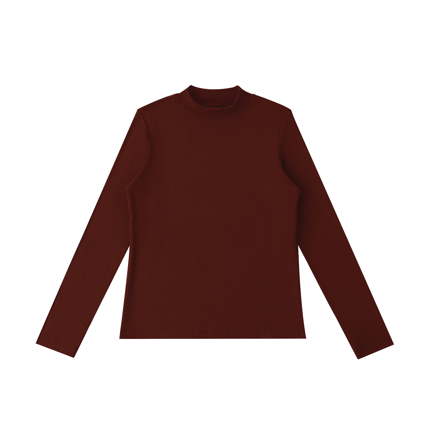 Black ODMPOD Essential Mock Neck Long Sleeve T-Shirt, close-up showing soft fabric and sleek fit on model.