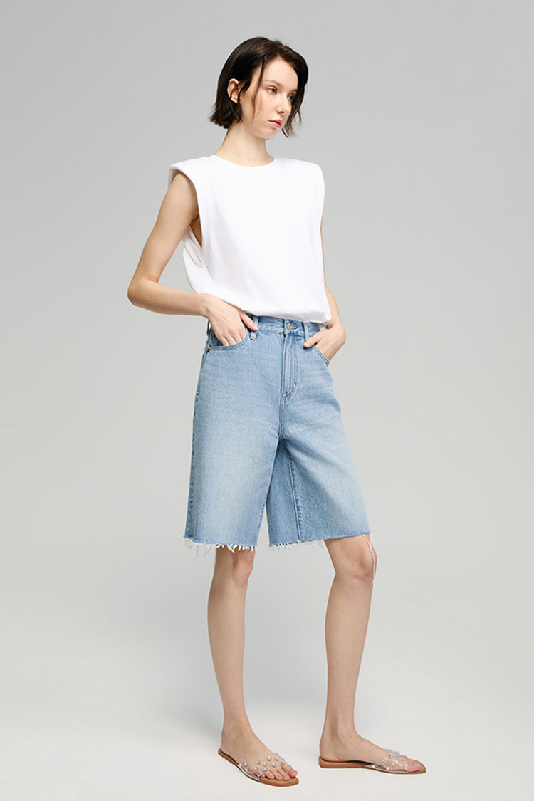 Hey Joanie Coastal Breeze 90's Bermuda Shorts in light blue, featuring a relaxed fit and retro style.
