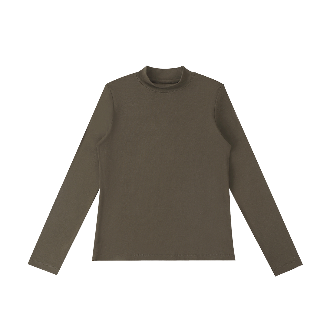 ODMPOD essential mock neck long sleeve T-shirt showing a fitted black shirt with a high neckline and long sleeves.