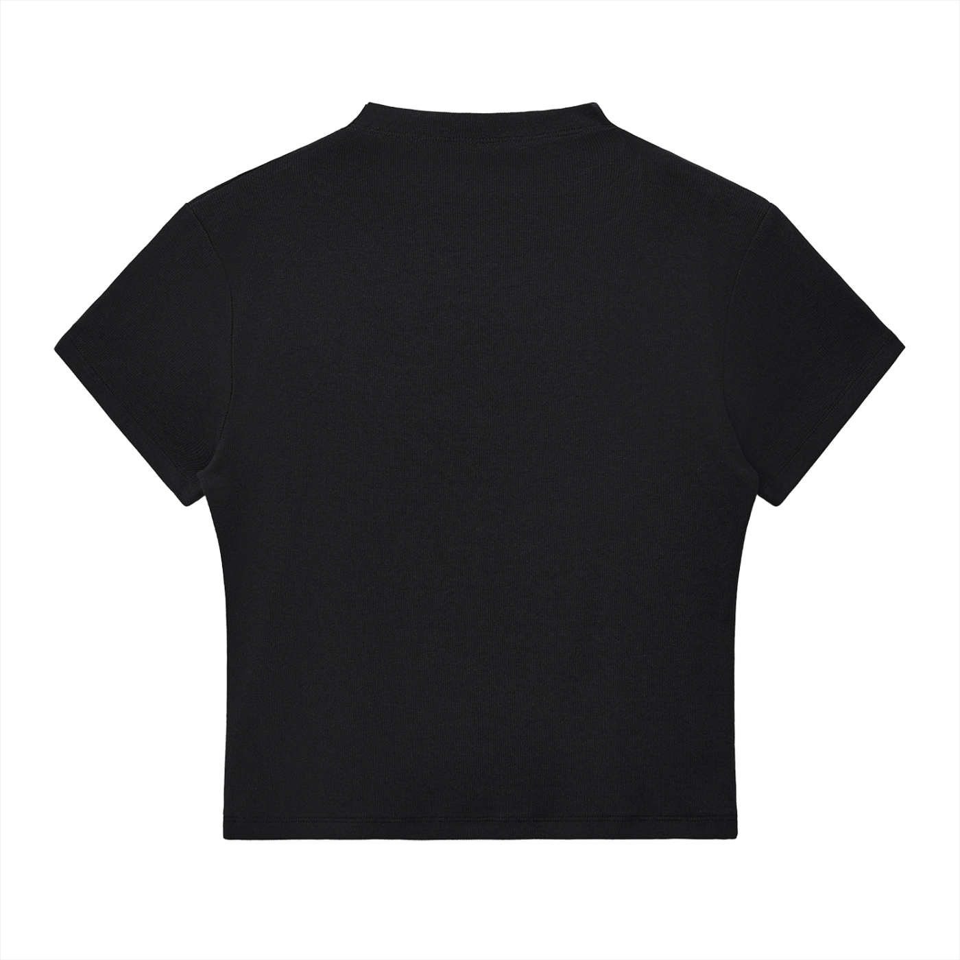 ODMPOD essential slim fit mock neck T-shirt in a neutral color, close-up view showcasing the fitted style and soft fabric.
