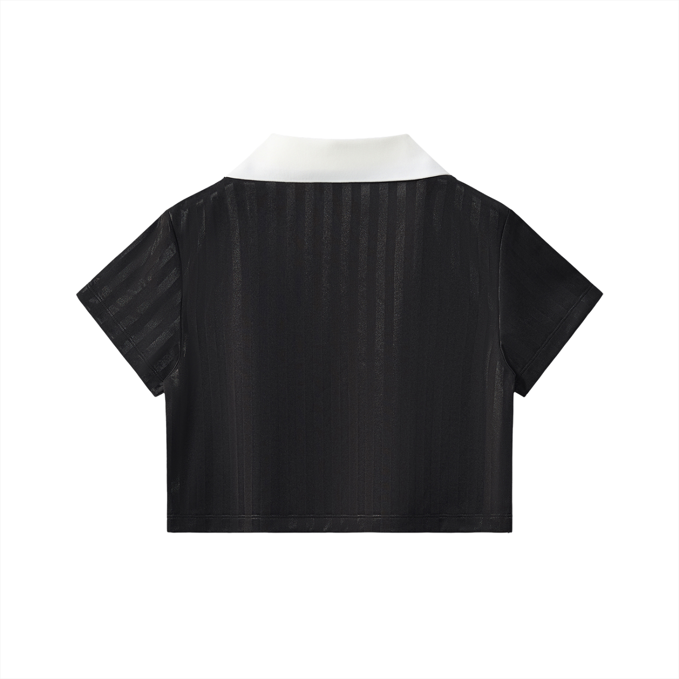ODMPOD contrast collar striped cropped jersey top featuring bold horizontal stripes and a fitted style.