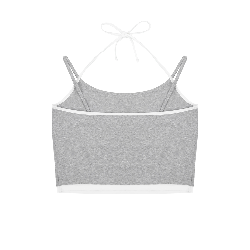 ODMPOD contrast binding halter tank top featuring a stylish design and sleeveless fit, ideal for casual and summer wear.