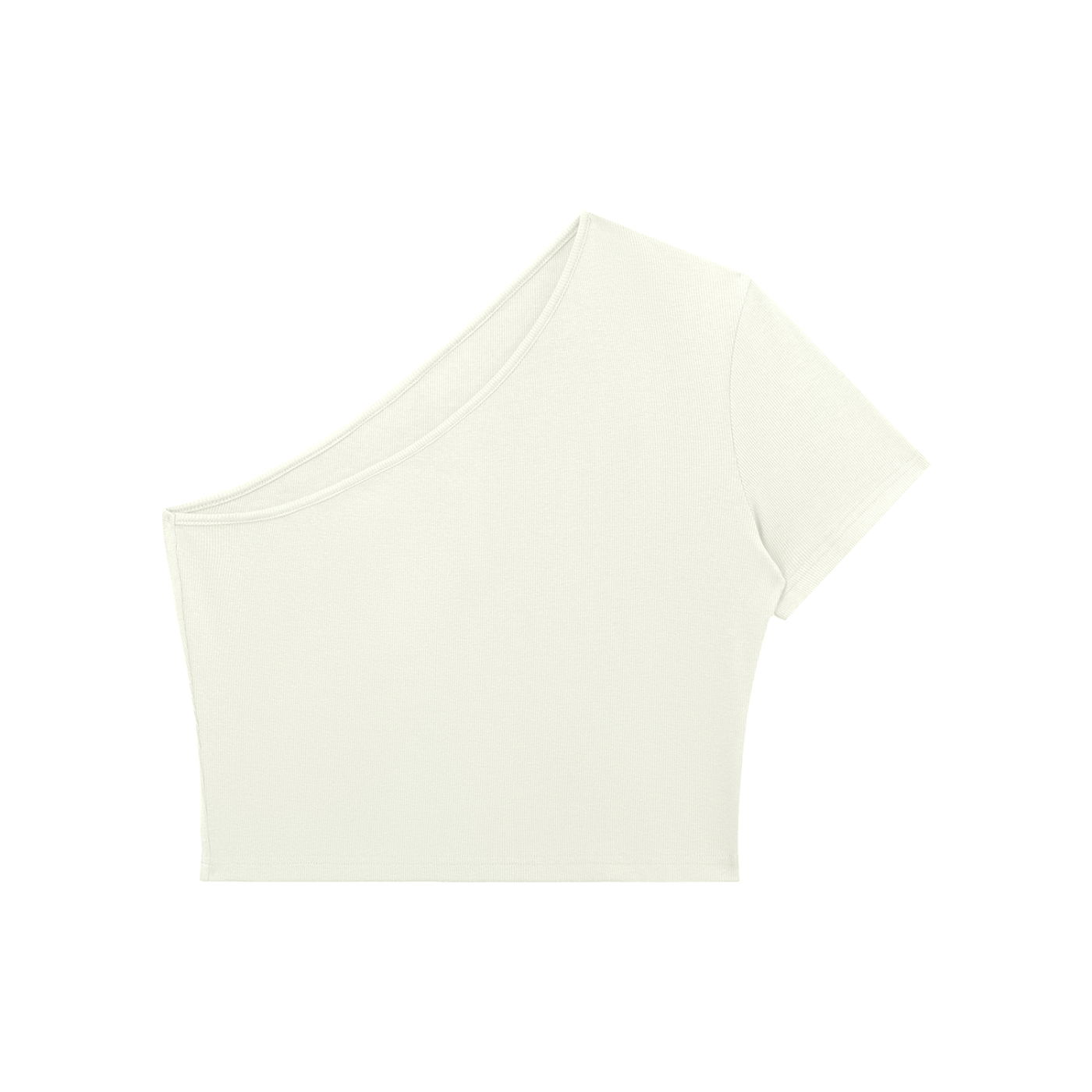 ODMPOD one-shoulder crop T-shirt in soft fabric, featuring a stylish asymmetrical design and short sleeves.