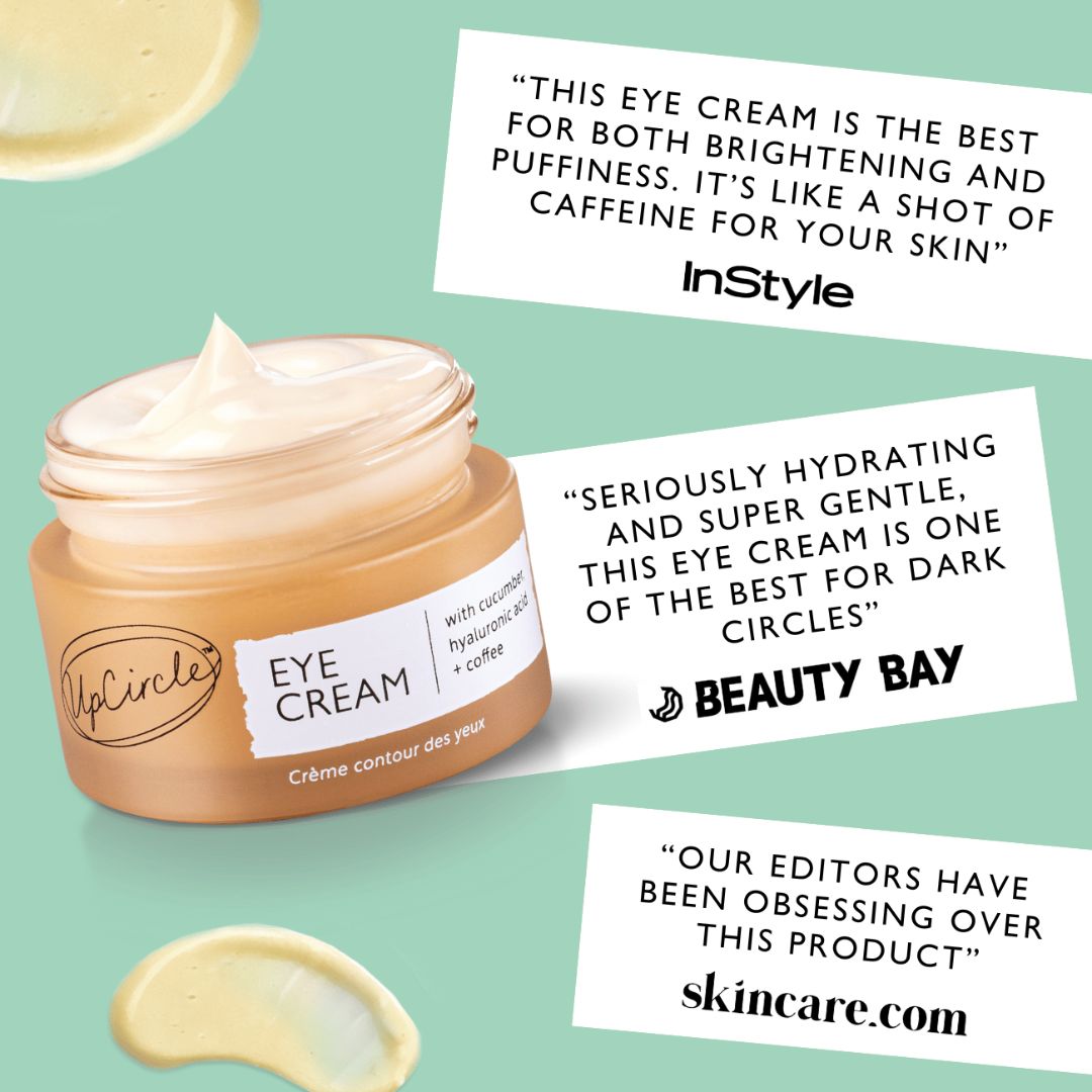 UpCircle anti-aging skincare set featuring natural creams, serums, and lotions in eco-friendly packaging on a white background.