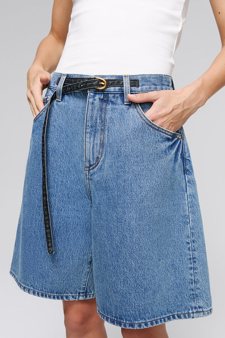 Hey Joanie Easy Rider Bermuda Shorts in vibrant patterned fabric, displayed on a mannequin with a relaxed fit and casual style.