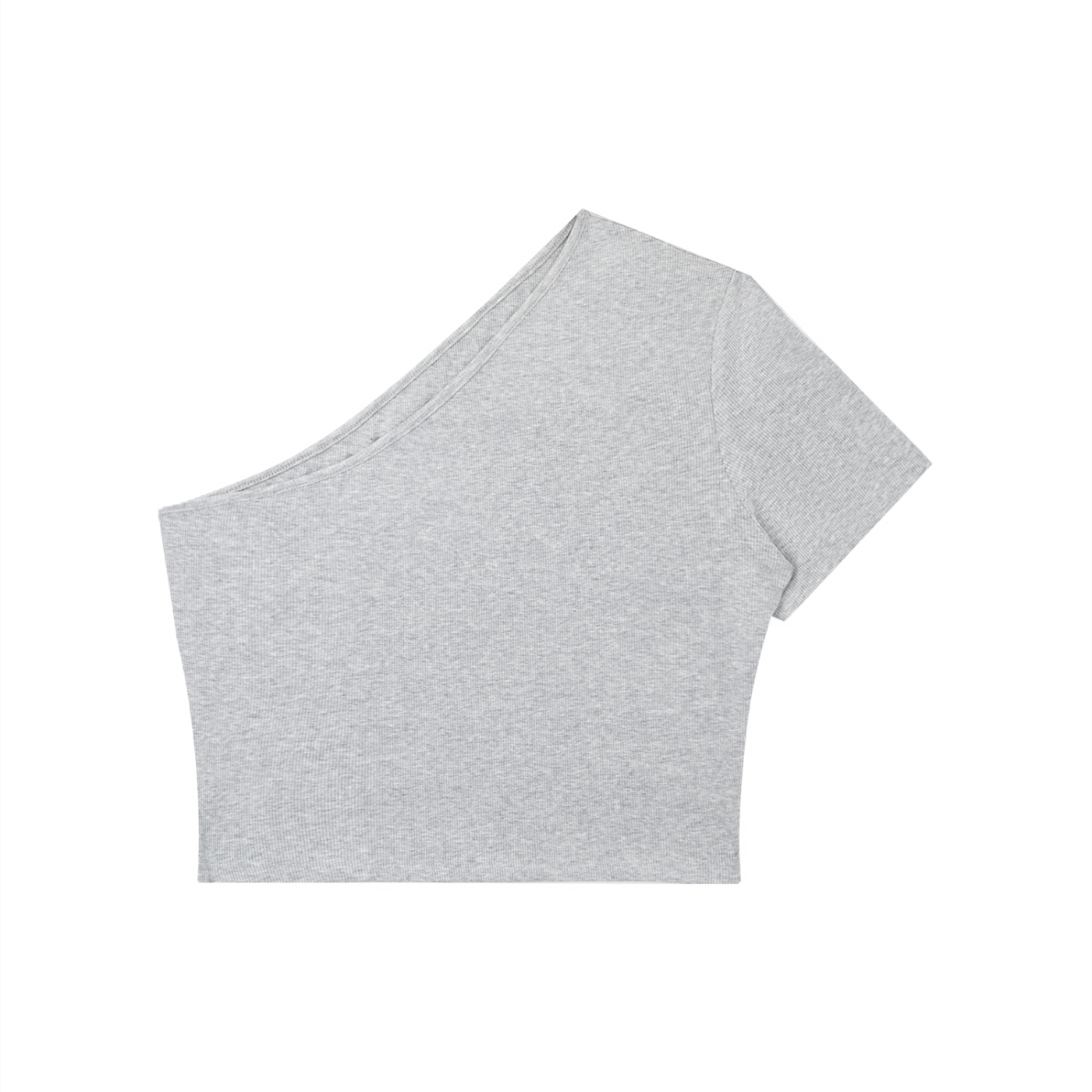 ODMPOD one-shoulder crop T-shirt featuring a stylish cut, short sleeves, and a fitted design on a plain background.