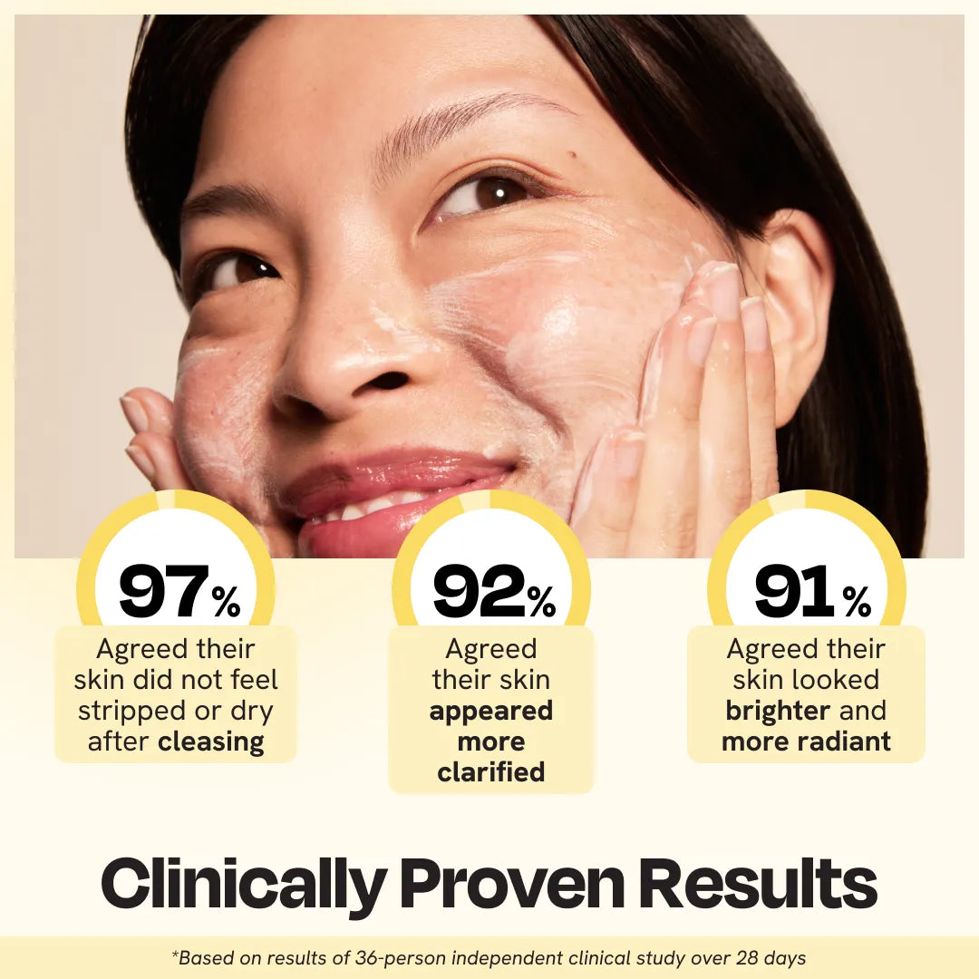Gleamin Clarifying Brightening Facial Cleanser with a pump dispenser, showing the clear gel formula in a sleek bottle.
