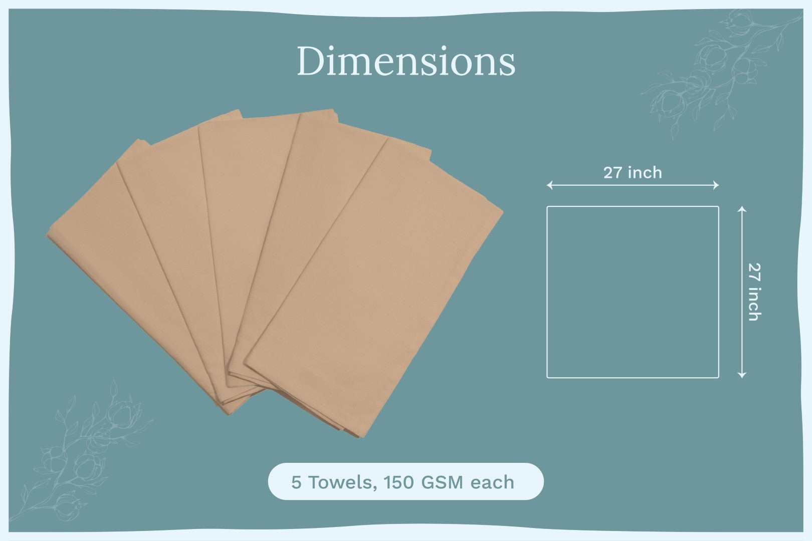 Organic Cotton Mart flour sack kitchen towels displayed with dimensions chart on a white background.