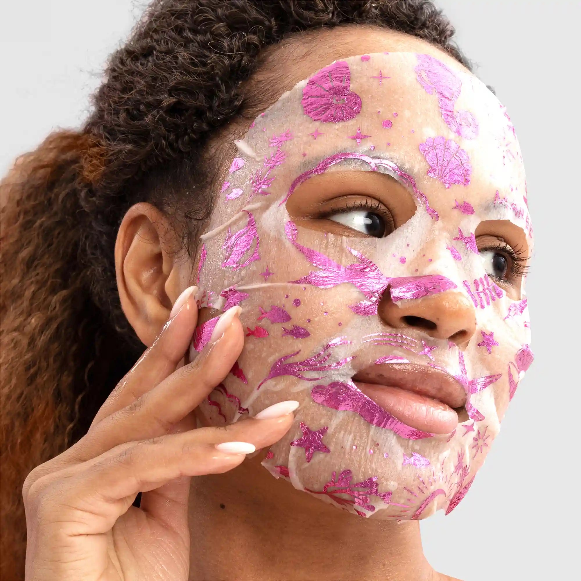 Maree Hydrating Collagen Face Mask treatment showing a soothing, gel-like facial mask applied evenly on a woman's face.