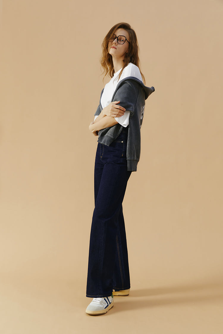Hey Joanie Coney Island Whitefish high-rise wide jeans with distressed details and classic denim wash, shown on a model.