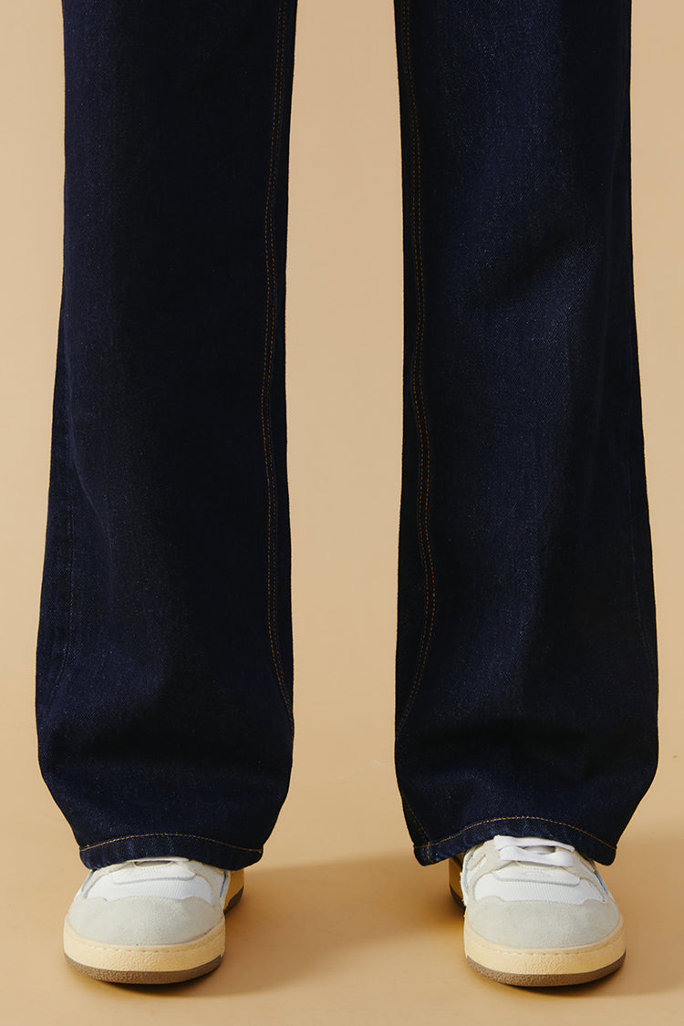 Hey Joanie Coney Island Whitefish high-rise wide jeans with a relaxed fit and classic denim wash, displayed on a model.
