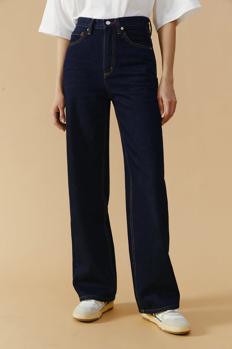 Hey Joanie Coney Island Whitefish high-rise wide jeans, front view showcasing relaxed fit and classic denim wash.