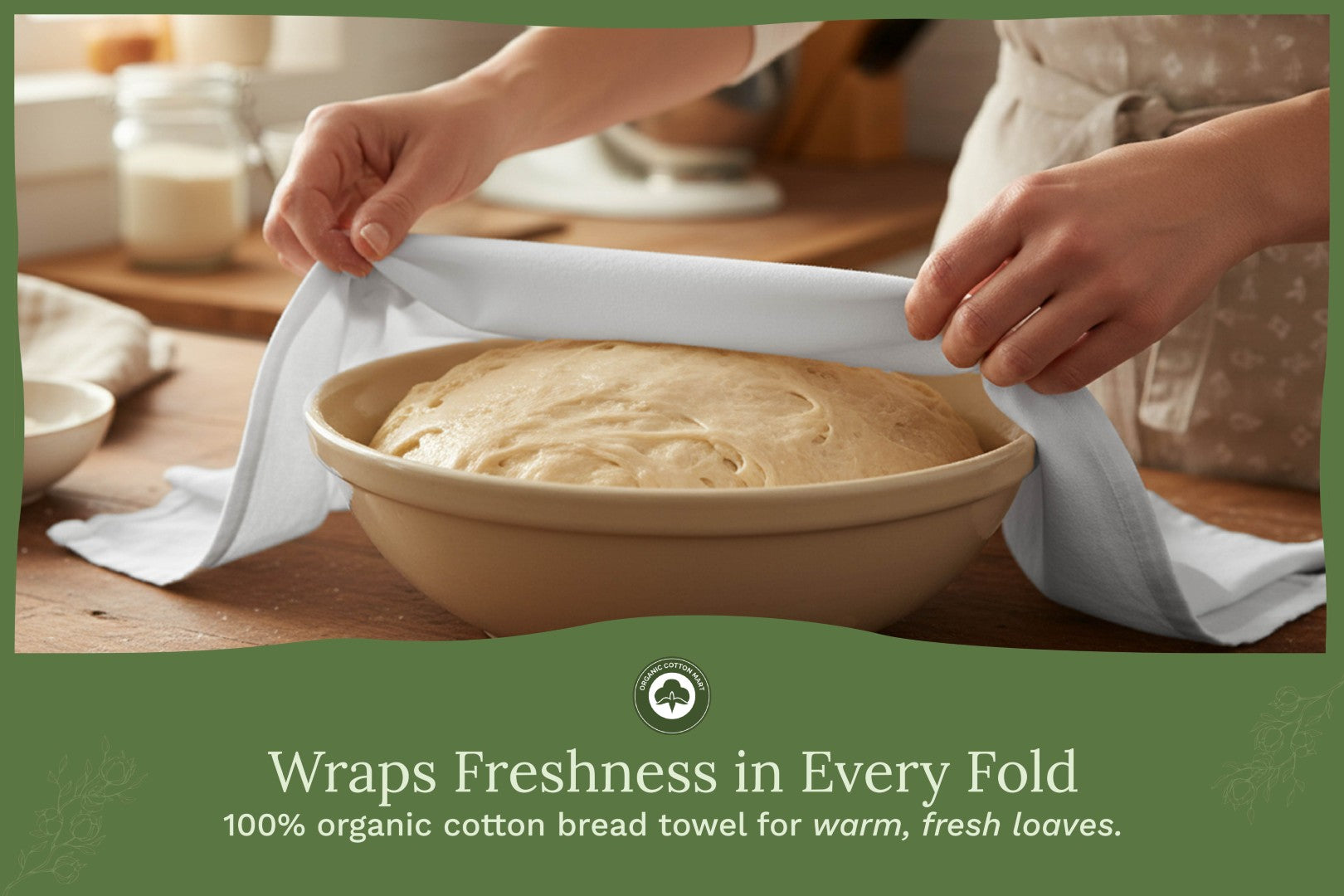 Organic Cotton Mart flour sack kitchen towels with soft, durable cotton fabric and classic white design for drying and kitchen decor.