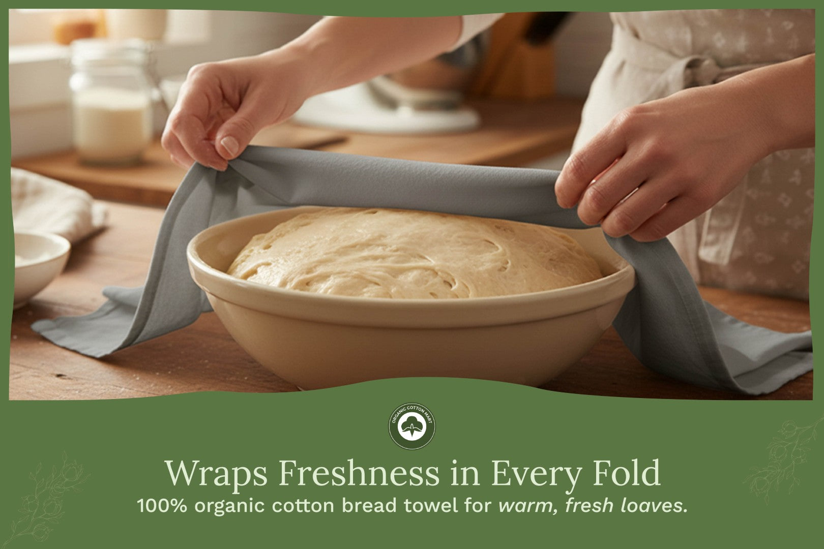 Organic Cotton Mart flour sack kitchen towels with rustic, absorbent fabric and simple design, perfect for kitchen use.