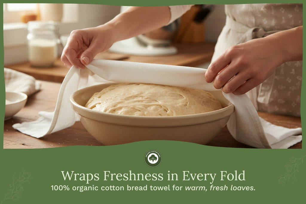 Organic Cotton Mart flour sack kitchen towels with a soft, white cotton fabric and simple fold design for versatile kitchen use.