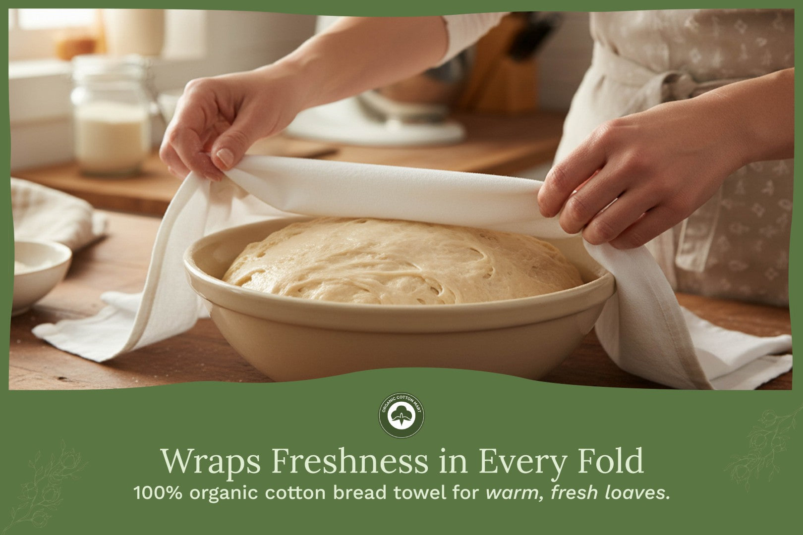 Organic Cotton Mart flour sack kitchen towels with a soft, white cotton fabric and simple fold design for versatile kitchen use.