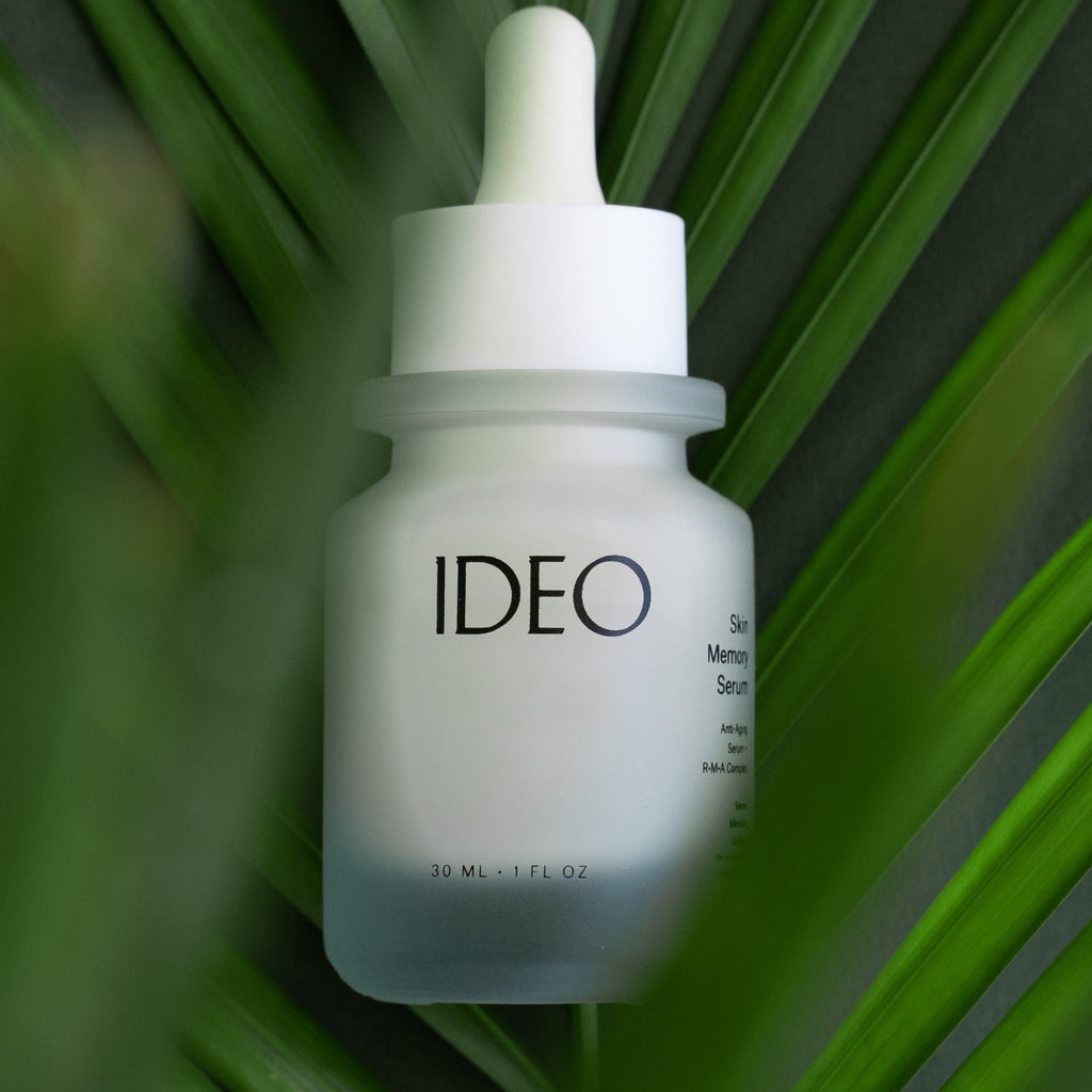 IDEA Skincare Skin Memory Face Serum bottle with sleek packaging and dropper applicator on a white background.