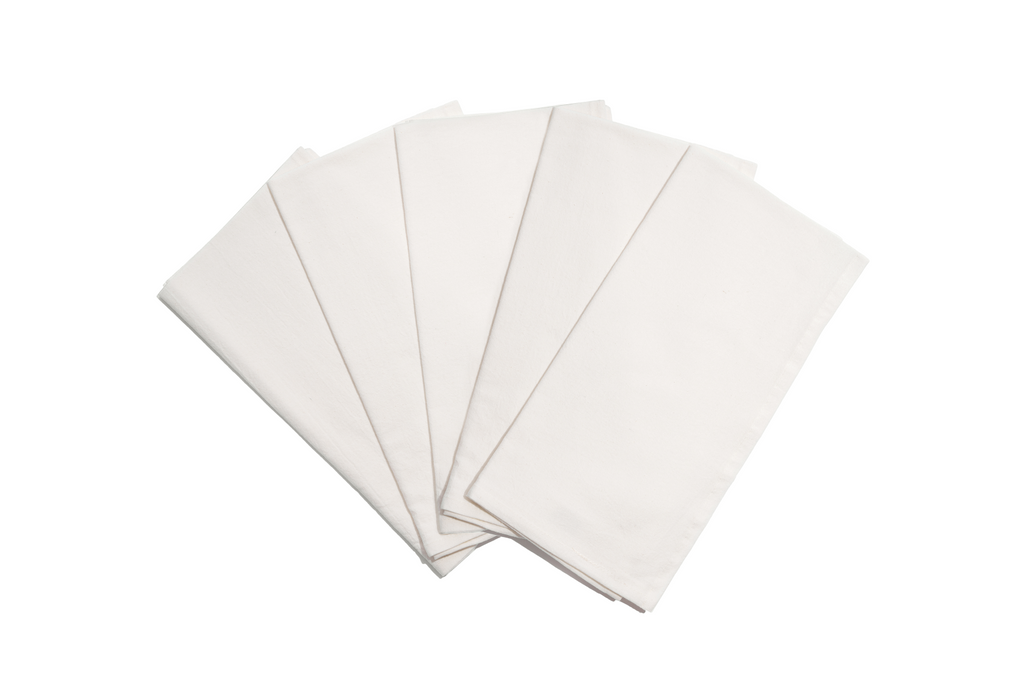 Organic Cotton Mart flour sack kitchen towels with white cotton fabric and simple, clean design perfect for kitchen use.