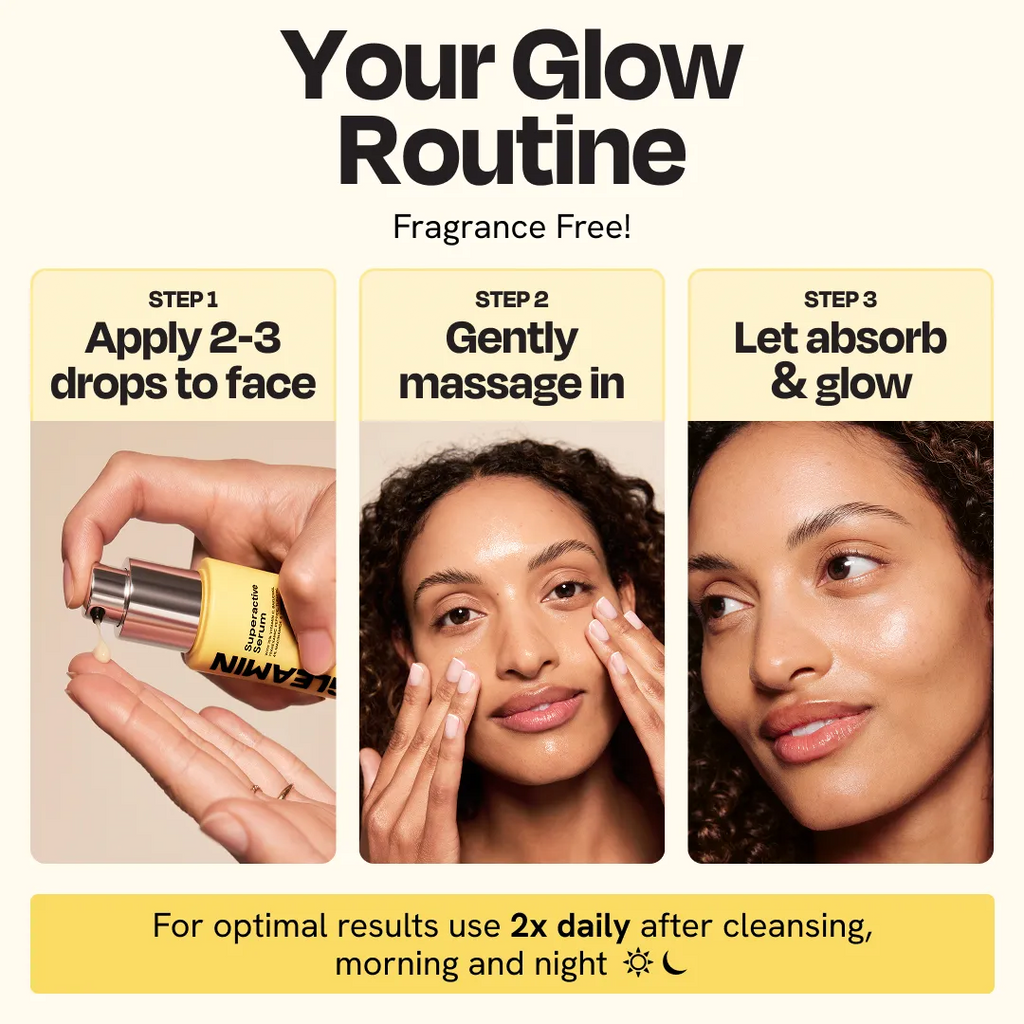 Gleamin Superactive Face Serum bottle with dropper, showcasing the skincare product for brightening and revitalizing skin.