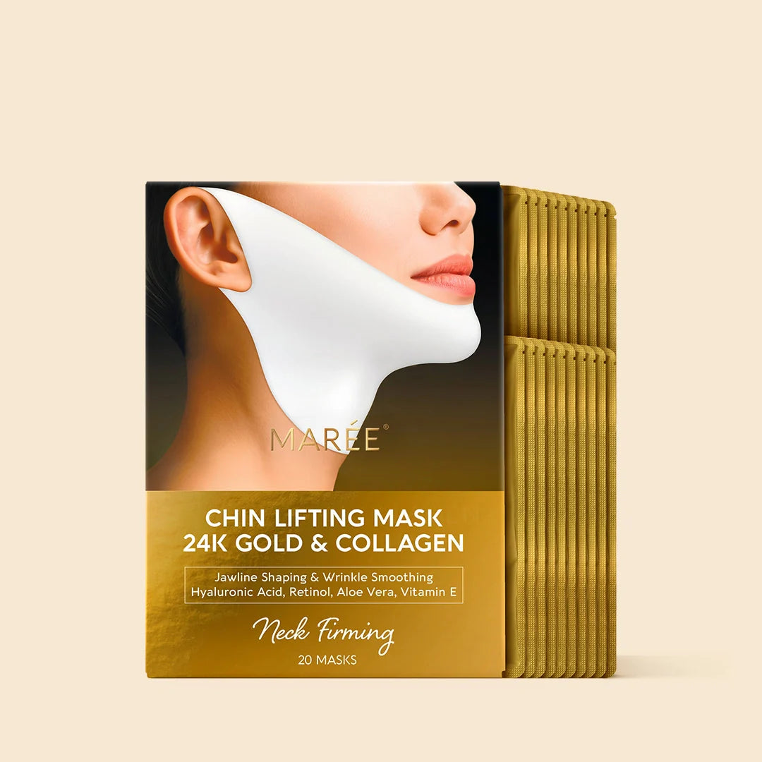 Maree 24K Gold V-Line Lifting Mask treatment packs showing individual gold-colored mask sheets on a white background.