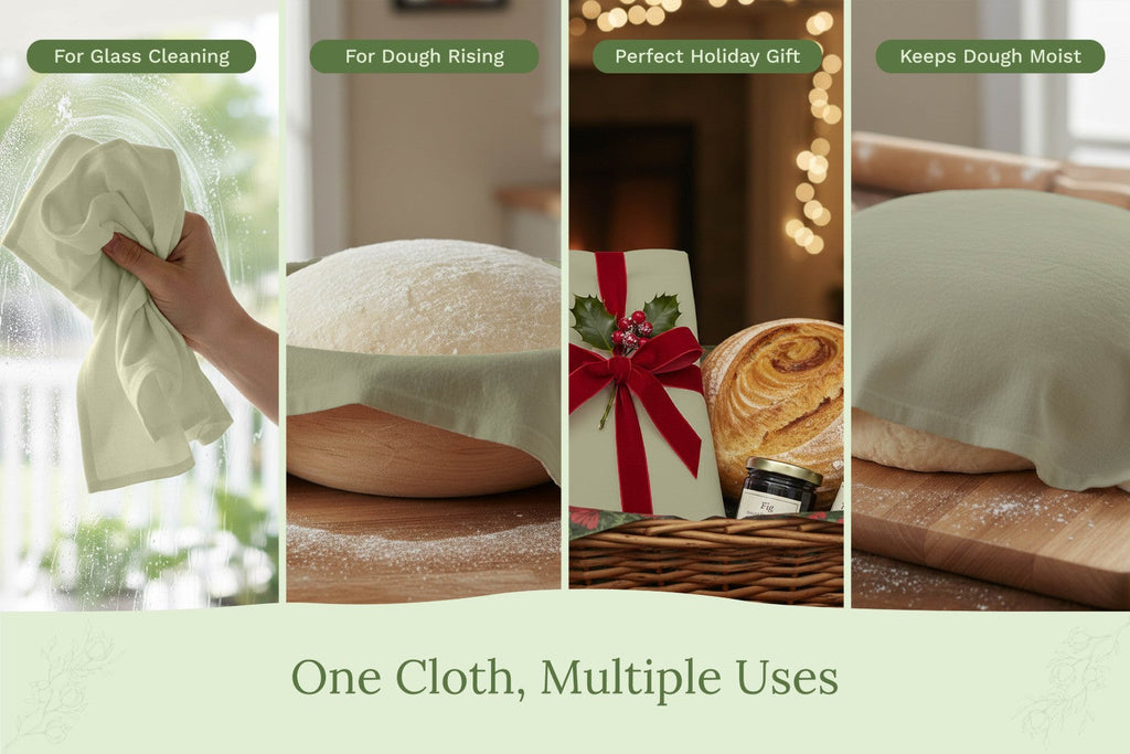 Set of Organic Cotton Mart flour sack kitchen towels with a simple, clean design, perfect for kitchen use and drying dishes.