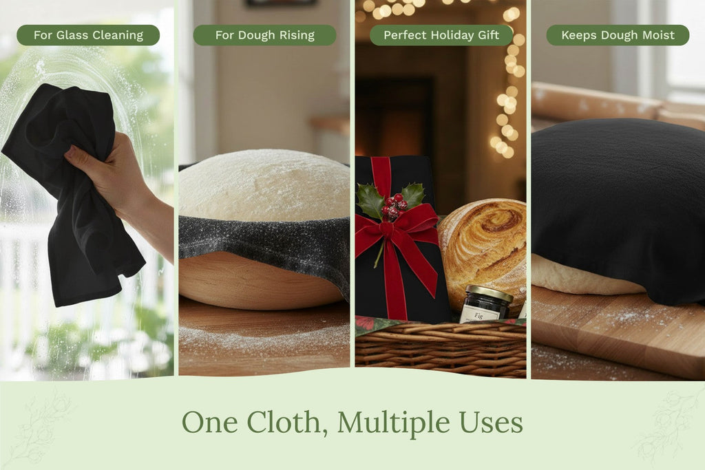 Organic Cotton Mart flour sack kitchen towels with natural, versatile cotton fabric and simple hemmed edges, ideal for kitchen use.