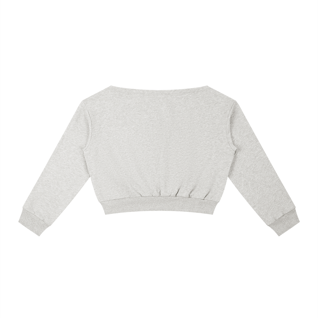 ODMPOD off-shoulder sweatshirt featuring a relaxed fit and casual style, shown in a soft fabric with a stylish neckline.