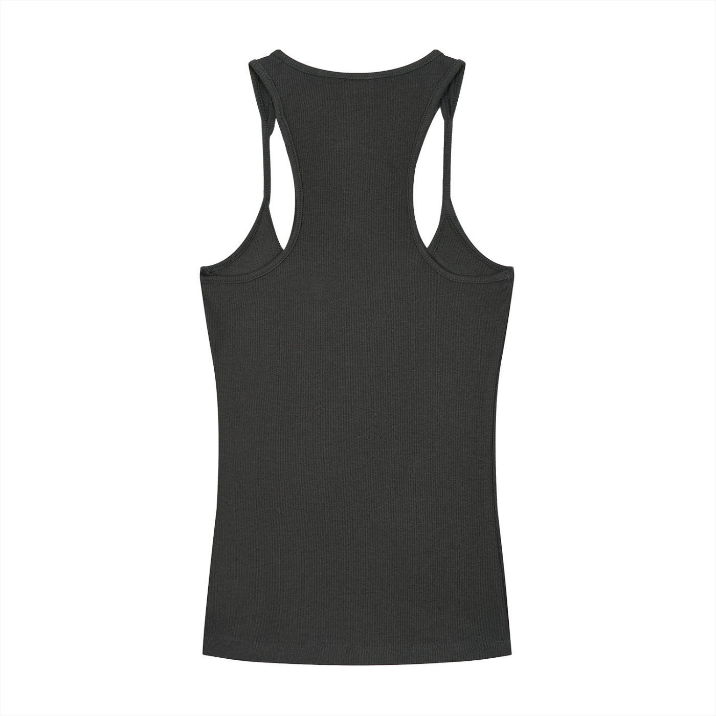 ODMPOD slim fit ribbed racerback tank top displayed on a model, showing its fitted design and textured fabric.