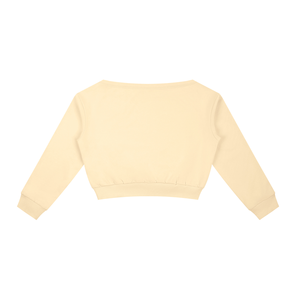 ODMPOD off-shoulder sweatshirt featuring a relaxed fit and casual style, shown in a soft fabric with a stylish off-shoulder design.