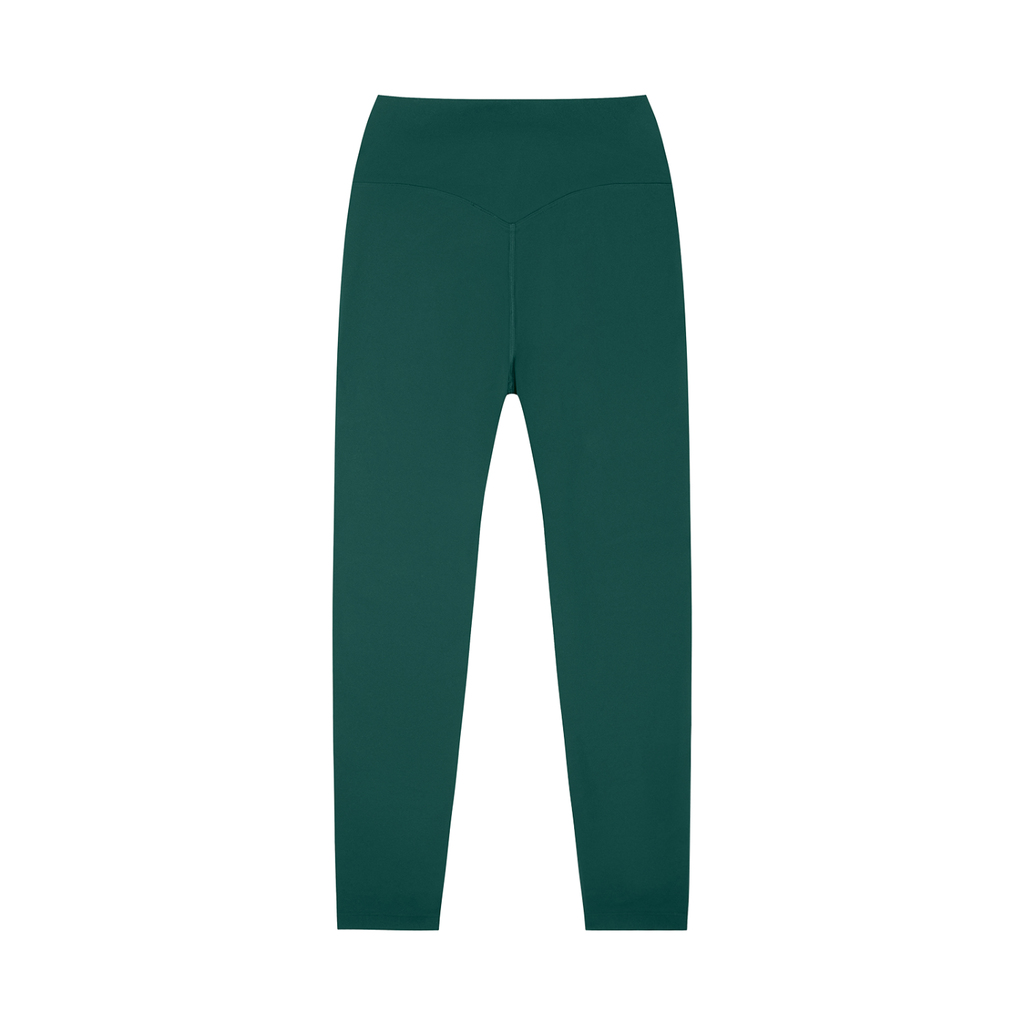 Pink high-waisted yoga leggings by ODMPOD, stretchy and form-fitting, shown laid flat with smooth fabric and seamless design.