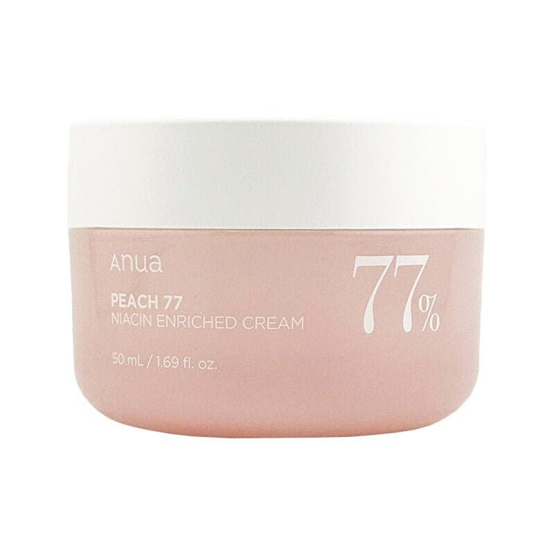 Anua Peach 77 Niacin Enriched Cream by Korean Skin Care, 50ml jar with peach-colored cream for brightening and hydration.