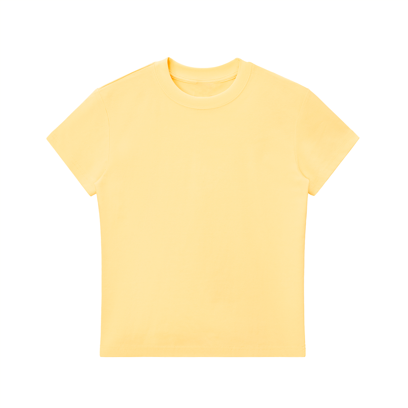 ODMPOD Essential Bodycon Crewneck T-Shirt, close-up showing fitted design and soft fabric in a neutral color.