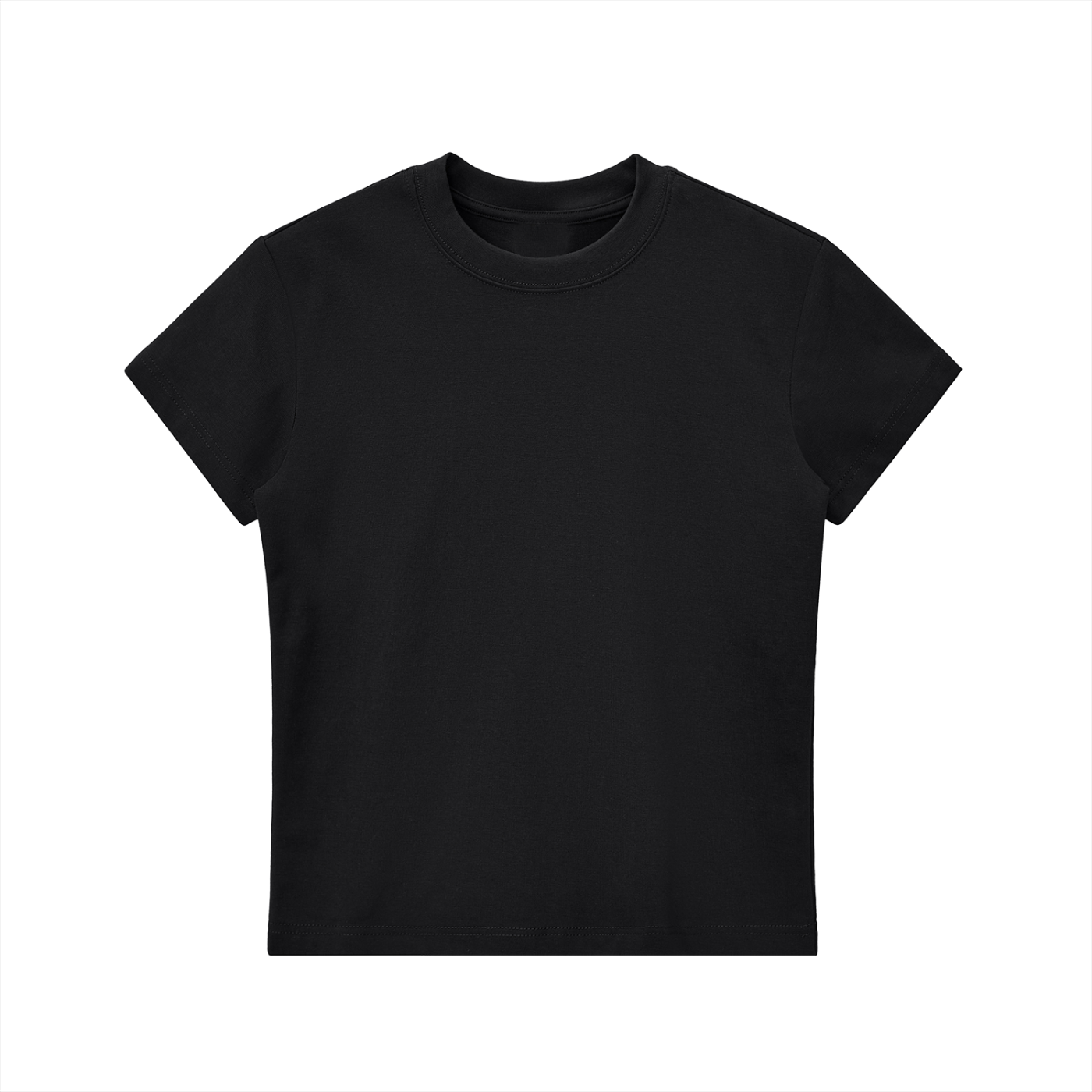 ODMPOD Essential Bodycon Crewneck T-Shirt showing a close-up of the fitted, soft fabric and classic crewneck design.