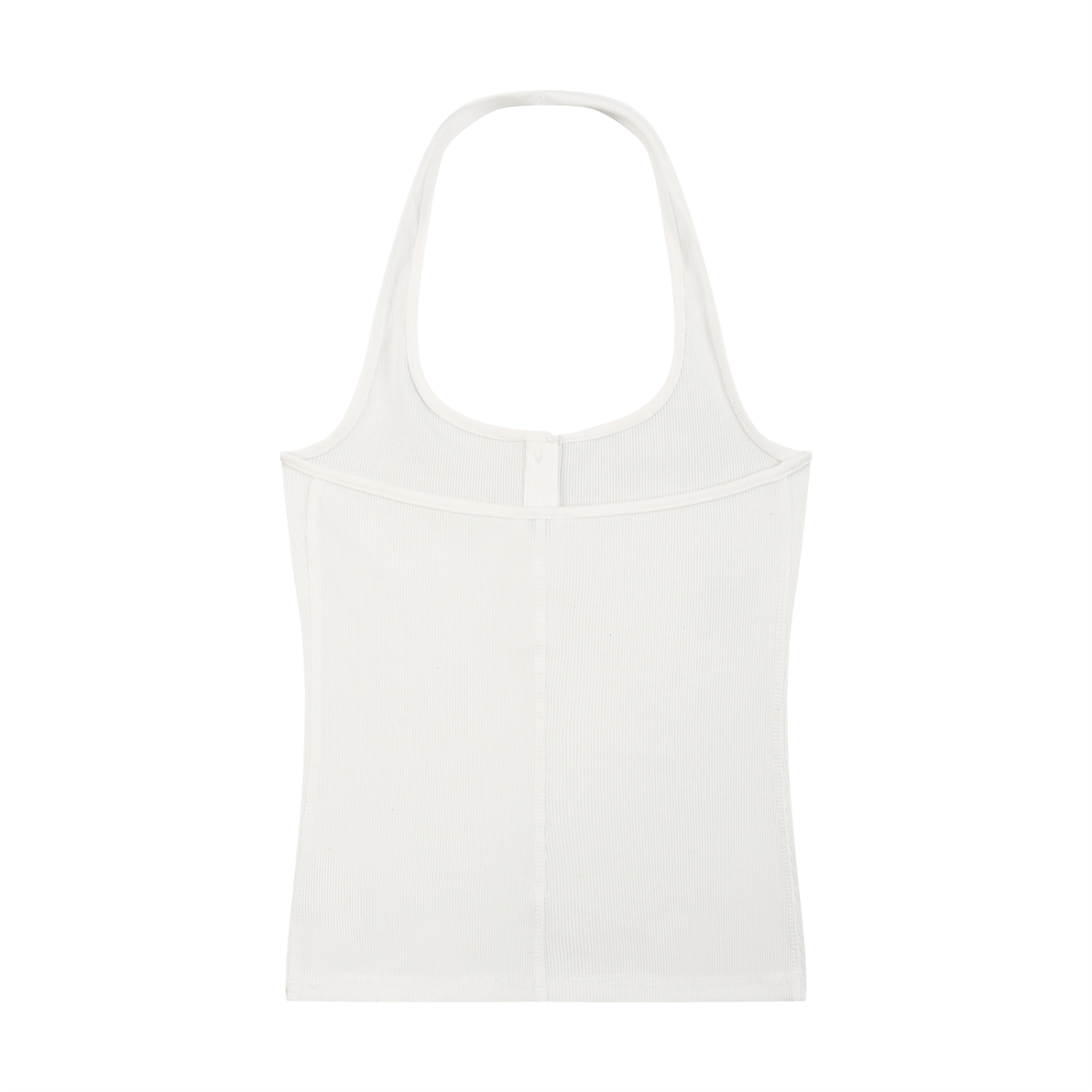 ODMPOD ribbed Henley tank top, close-up of the sleeveless, fitted tank with buttoned neckline and ribbed fabric detail.