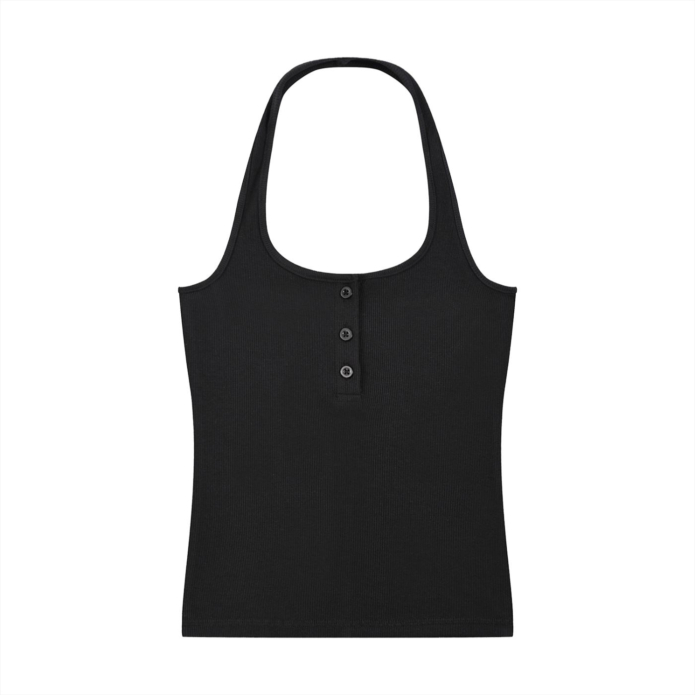 ODMPOD ribbed Henley tank top shown in a close-up, featuring a ribbed texture and buttoned neckline.