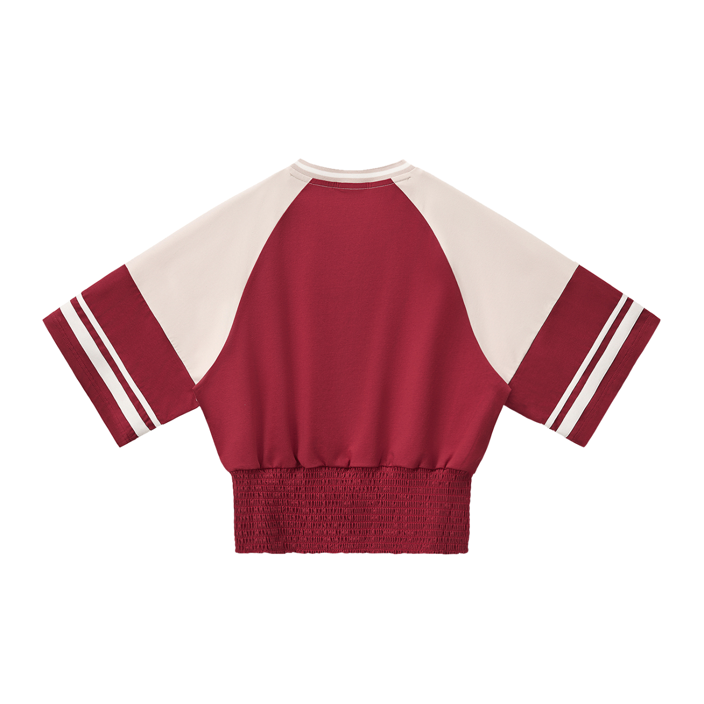 ODMPOD color block ruched T-shirt featuring vibrant color panels and ruched detailing on a casual women's T-shirt.