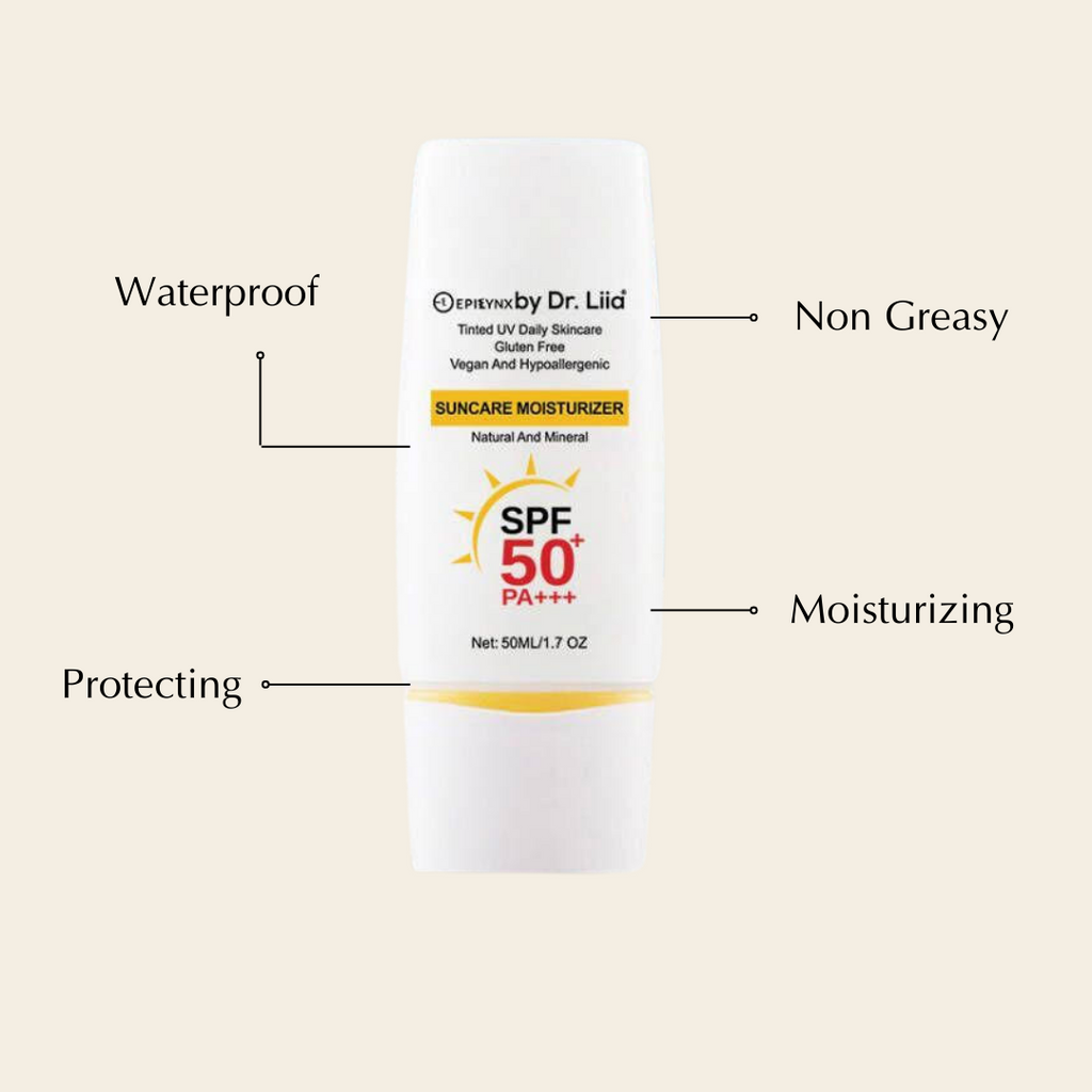 EpiLynx SPF 50 mineral moisturizer for sensitive skin, hydrating, vegan suncare product with broad-spectrum sun protection.