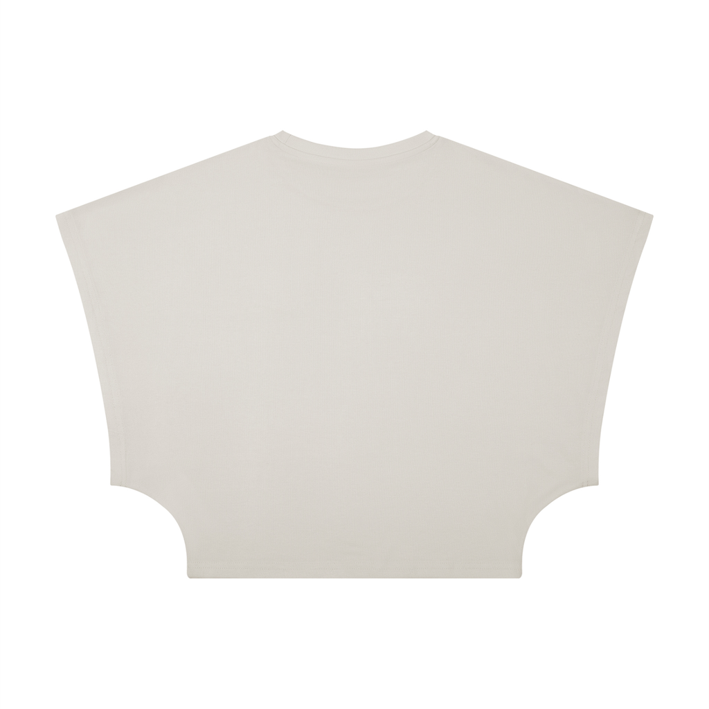 ODMPOD cropped dolman T-shirt featuring relaxed fit, short sleeves, and soft fabric, shown in a casual style image.