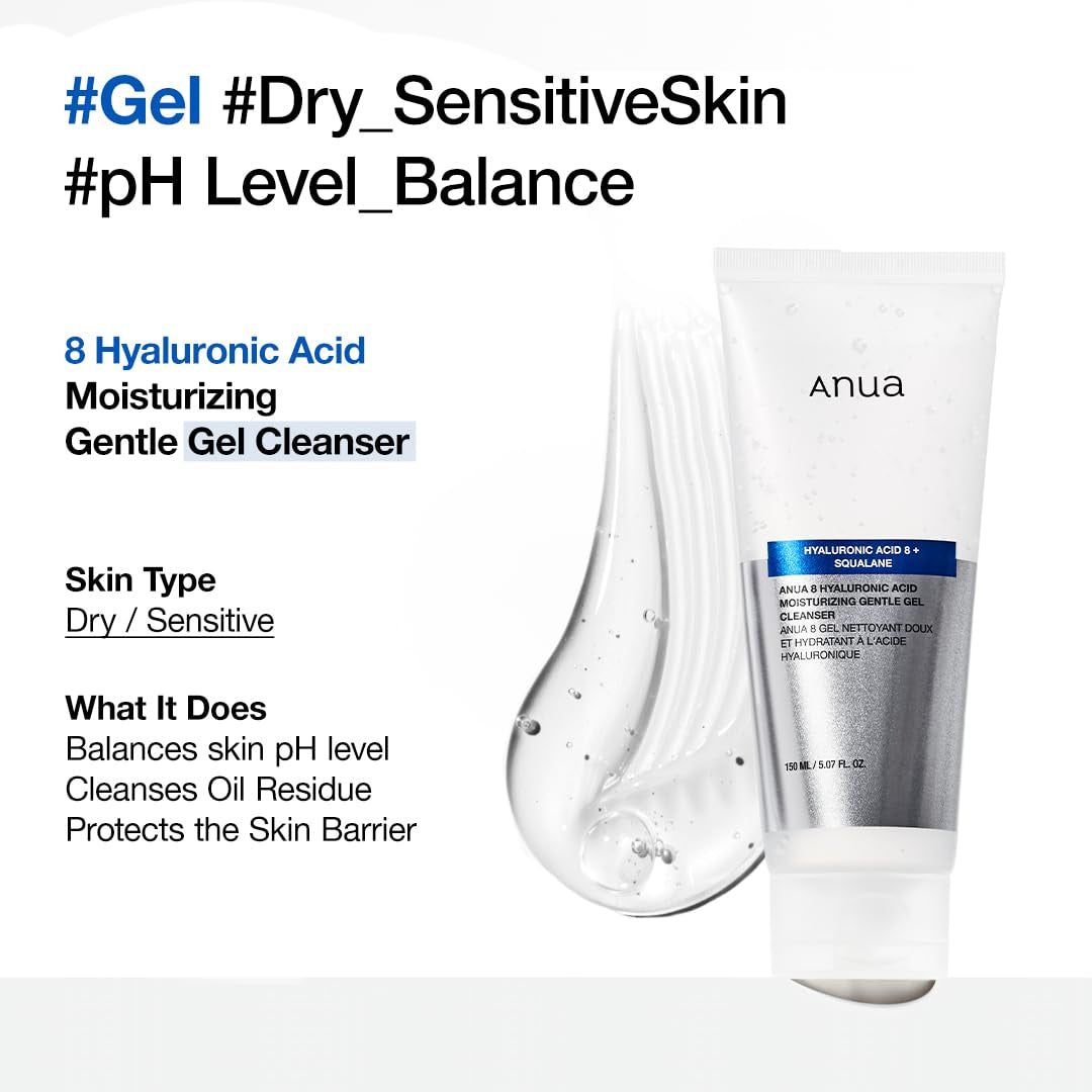 Korean Skin Care moisturizing gentle gel cleanser with hyaluronic acid, squalane, ceramide, foaming facial wash in 150ml bottle