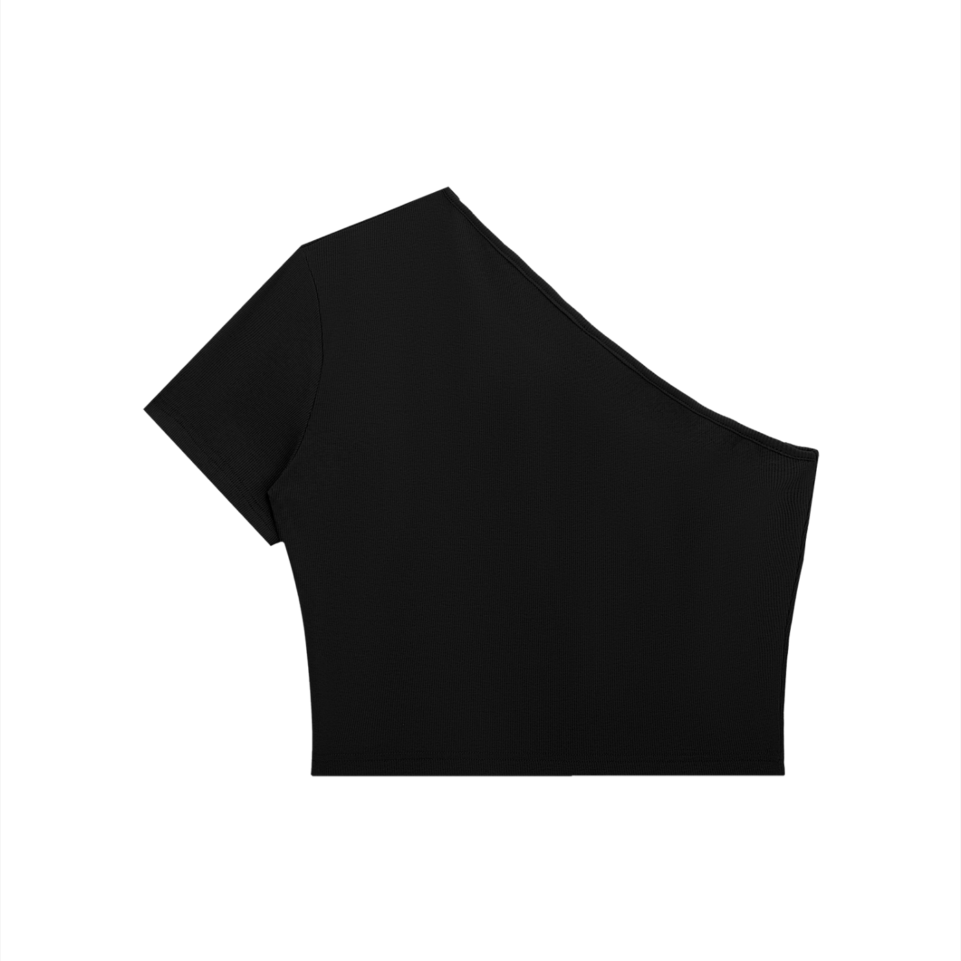 ODMPOD one-shoulder crop T-shirt in black, featuring a stylish asymmetrical design and casual fit.