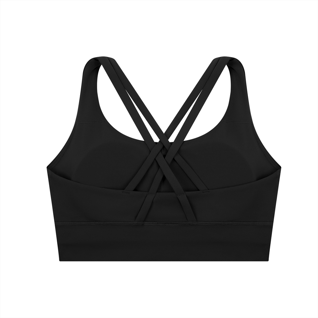 ODMPOD strappy criss-cross sports bra with sleek design, showing adjustable straps and breathable fabric for active wear.