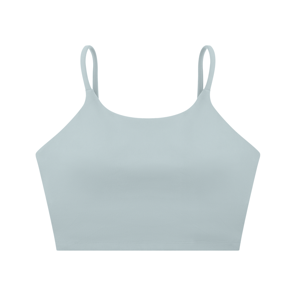 ODMPOD spaghetti strap yoga sports bra showing a sleek, supportive design with thin straps and breathable fabric.