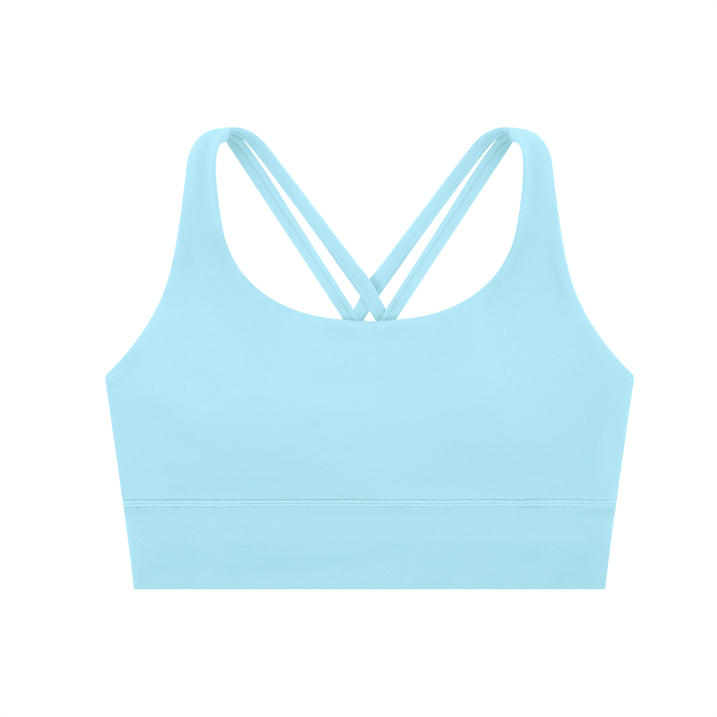 ODMPOD strappy criss-cross sports bra with adjustable straps, featured in black, designed for active wear and support.