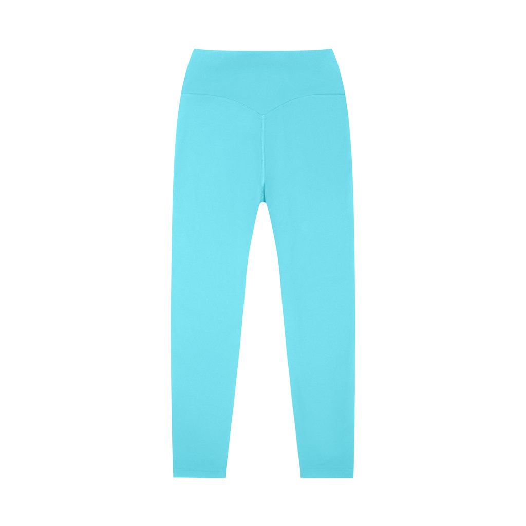 ODMPOD high-waisted yoga leggings in black, stretchy fabric, showing a close-up of the waistband and fitted design.