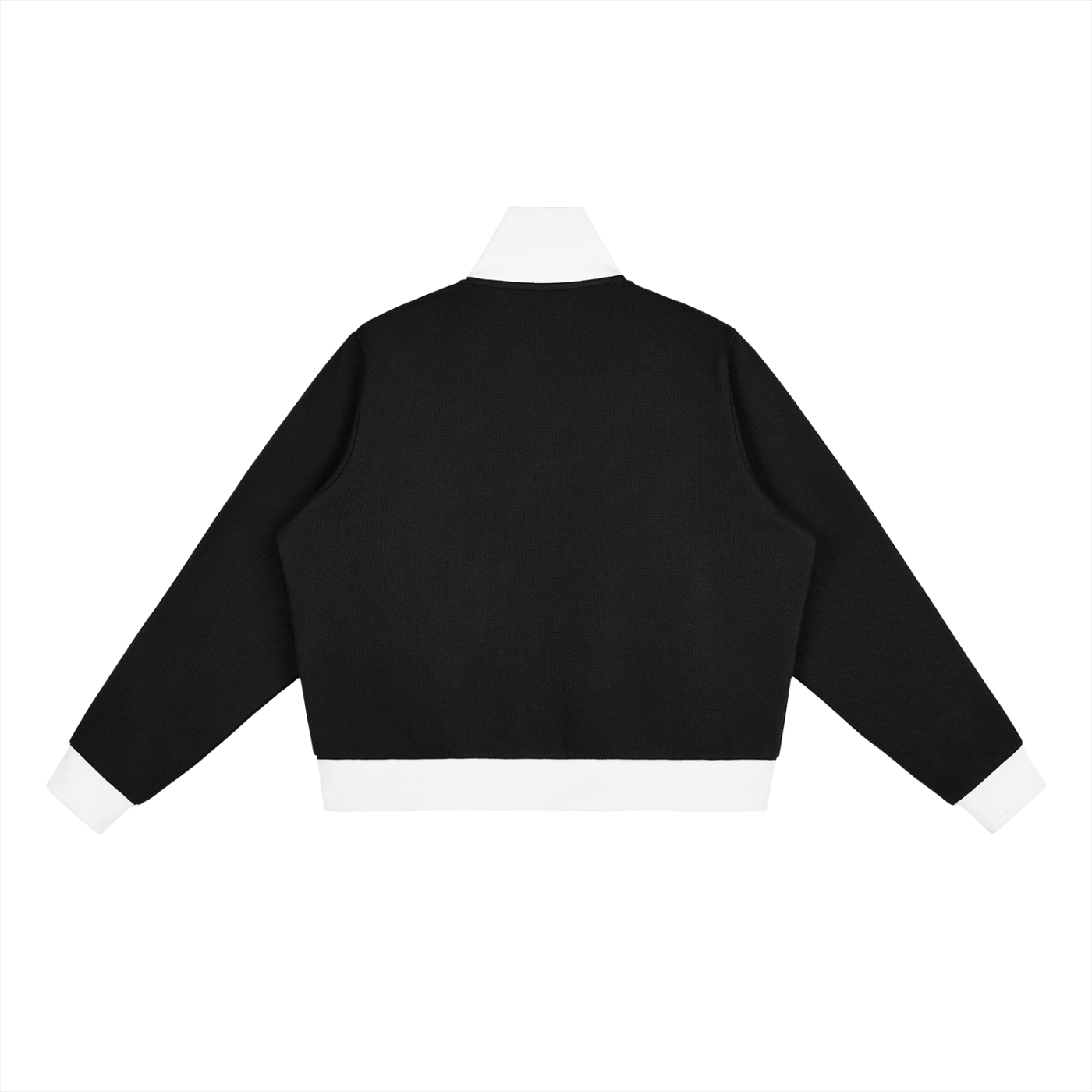 ODMPOD side stripe fleece cropped track jacket with front zipper, long sleeves, and sporty style, shown on a white background.