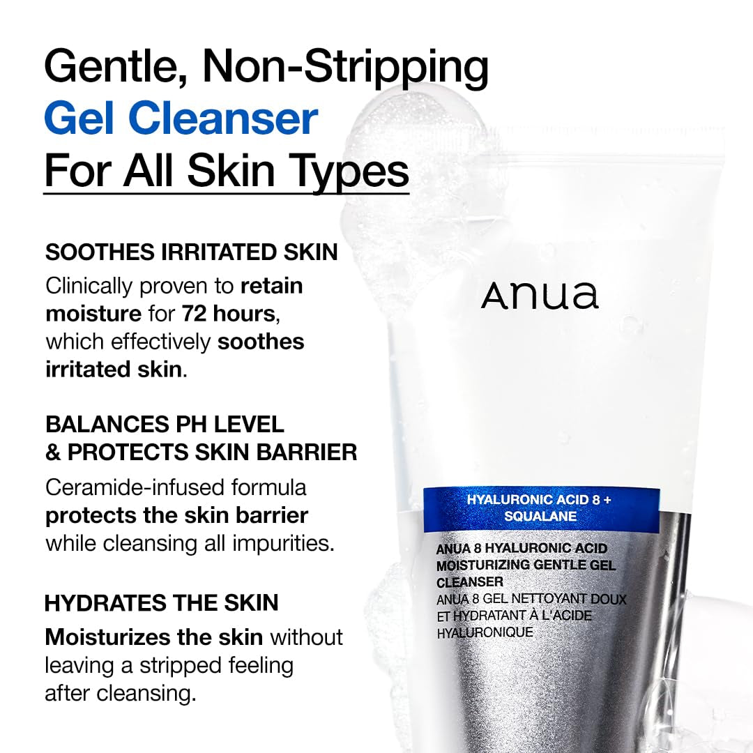 Korean Skin Care Gentle Gel Cleanser with hyaluronic acid, squalane, ceramide, foaming texture, daily hydrating facial wash in 150ml