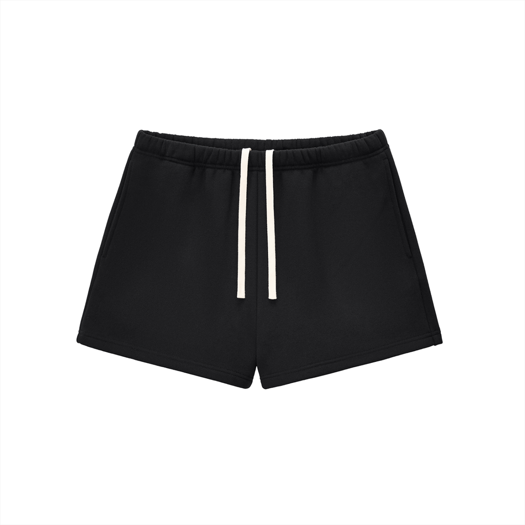 ODMPOD Essential fleece drawstring sweatshorts in soft fabric, featuring an adjustable waistband and casual fit.