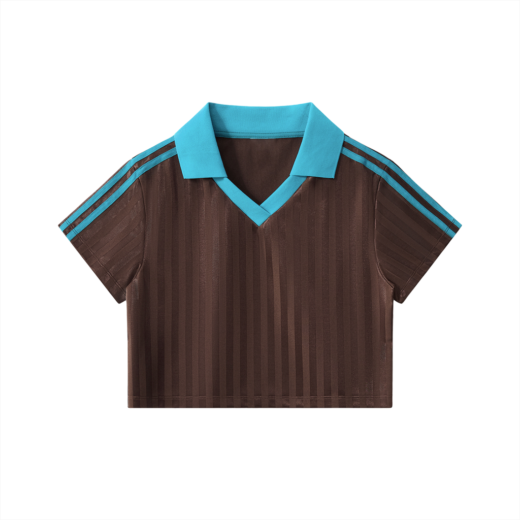 ODMPOD contrast collar striped cropped jersey, featuring bold horizontal stripes and a stylish cropped fit.